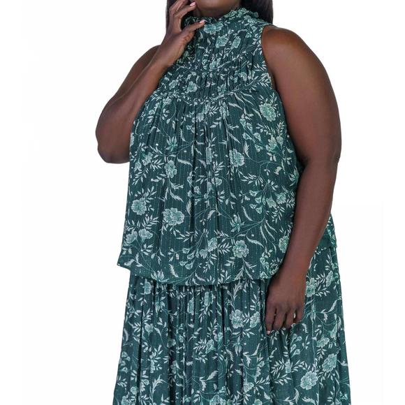 NEW JUST BELLINA floral burst top - plus in metallic black green - Picture 1 of 6